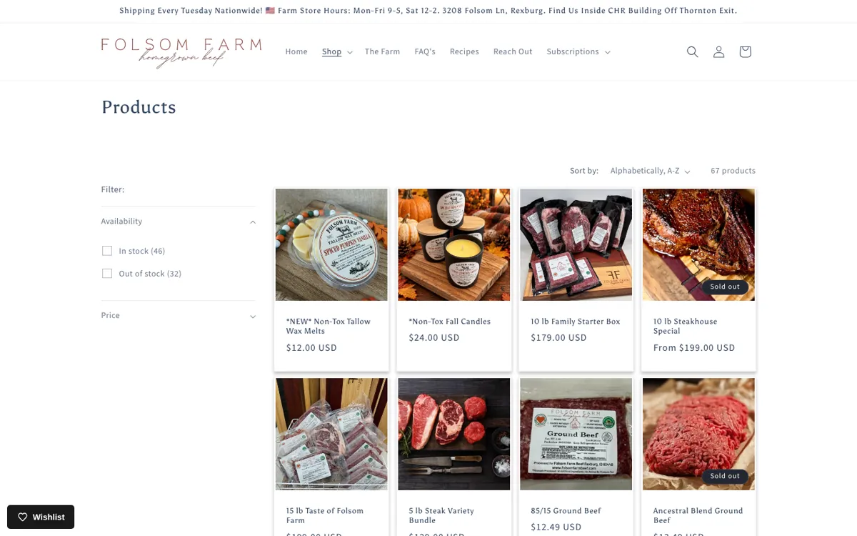 Folsom Farm Beef online store product page