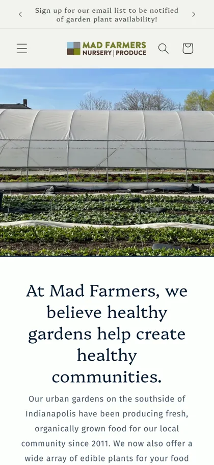 Mad Farmers Collective homepage on a phone